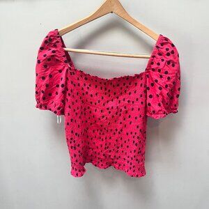 Dolan Red & Black Polka Dot Smocked Puff Sleeve‎ Top S
